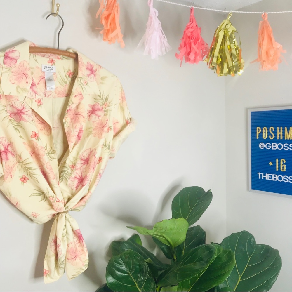 VTG Retro 90’s Floral Silk Pink Button Up Popover - Picture 7 of 7